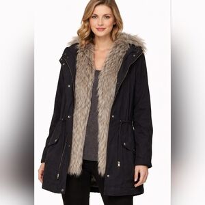 Women's Black Removable Fur Vest Parka Jacket | Size L | Cozy Luxe NWT